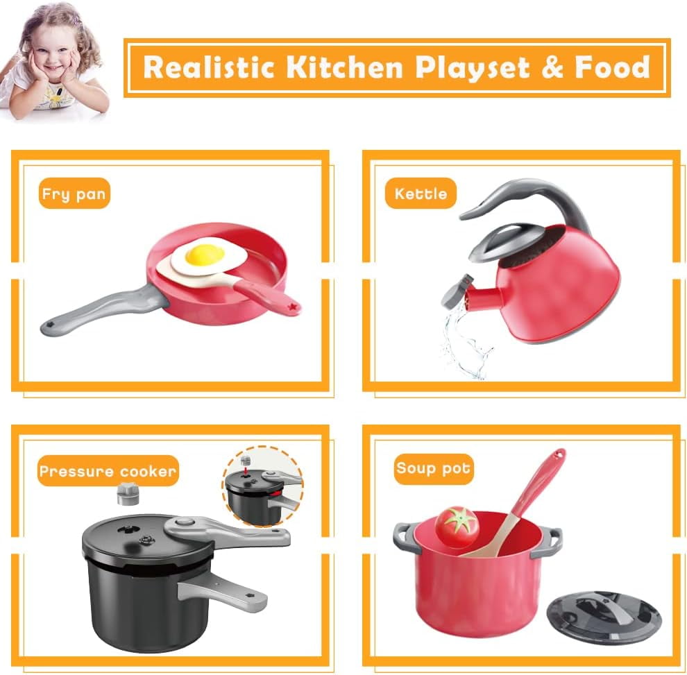 32Pcs Kids Kitchen Toy Accessories, Toddler Pretend Cooking