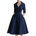 thumbnail image 2 of Zedker Elegant Midi Dresses for Women Fall 2025 Formal Wedding Guest Evenning Party Cocktail Dress with Pockets Plus Size Blue XXXL, 2 of 6