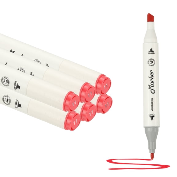Dual Tip Markers, 6 Pcs Dual Tip Alcohol Markers Set White Barrel with Brush Tip and Fine Tip for Illustration Artist Adult Coloring Drawing Permanent Sketching, Red