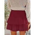 thumbnail image 3 of Pantalones cortos Aoudery Flowy para mujer, estilo bohemio, con volantes escalonados, rojos, 3 of 6
