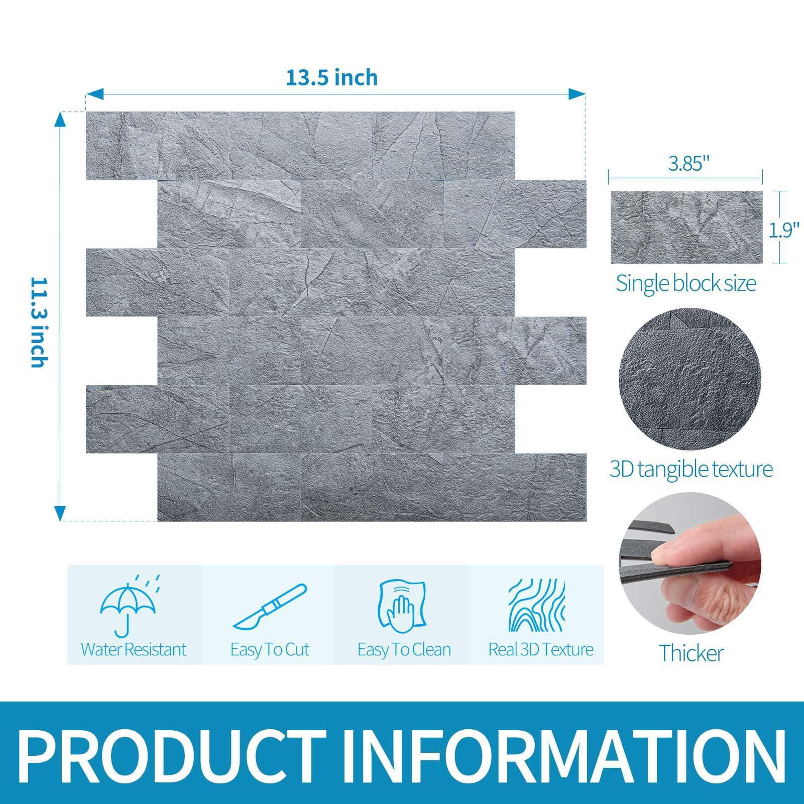 10-pack Peel And Stick Backsplash Tile For Kitchen Bathroom Fireplace Vanitity  Self-adhesive Wall In Blue Grey