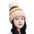 thumbnail image 2 of Dyfzdhu Fashion Women Warm Solid Thicken Wool Hat Stripe Knit Windproof Cap Beige, 2 of 8
