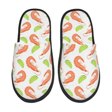 

House Slippers for Women and Men Red Shrimp Lime Print Comfy Fuzzy Bedroom Slippers Furry Home Shoes for Indoor Outdoor