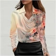thumbnail image 2 of Women Fall Clothes Womens Satin Shirt Long Sleeve Floral Print Tshirts Cowl Neck Blouse Lapel Neck Tops New Arrivals My Items, 2 of 5