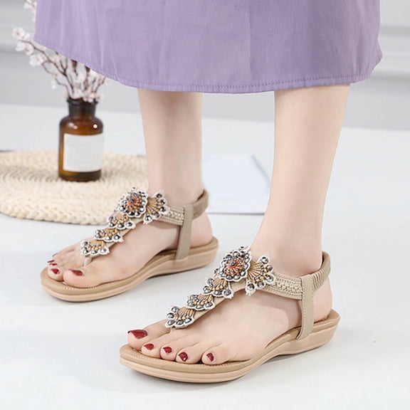 EQWLJWE Comfortable Sandals for Womens Flip Flops Summer Flats Sandals with Ankle T-Strap Thong Elastic Beach Sandal Slip On Walking Shoes for Anniversary Graduation