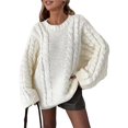 thumbnail image 3 of Cable Knit Oversized Sweaters Womens Cozy Pullover Sweater Fall Winter Clothes Cream White S, 3 of 8