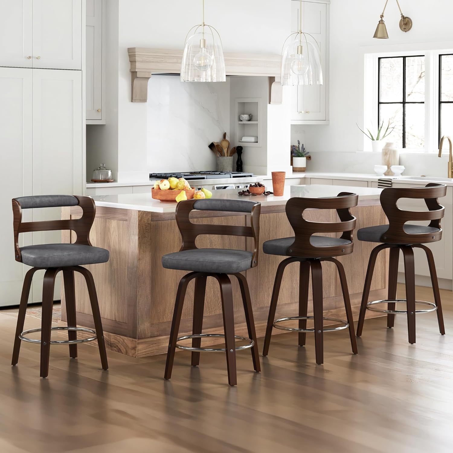 Dycanpo 26" Counter Height Bar Stools, Swivel Counter Stools with Back for Kitchen Island, Dark Gray