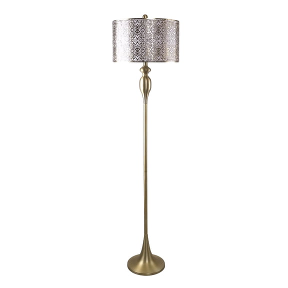 63" Gold Plated Floor Lamp with Fancy Patterned Gold Plated Shades