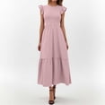 thumbnail image 3 of Vestido largo con mangas con volantes y pliegues para mujer - Extralargo informal con bolsillos, 3 of 8