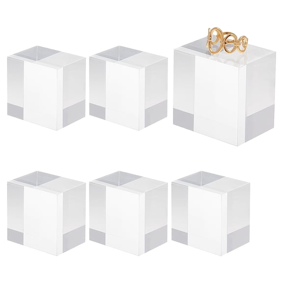 6pcs 6pcs Clear Acrylic Cube 1.6x1.6x1.2 Inch Acrylic Square Display Blocks Square Clear Polished Acrylic Display Cube Acrylic Display Block for Ring Jewelry Showcase Display Holder Base