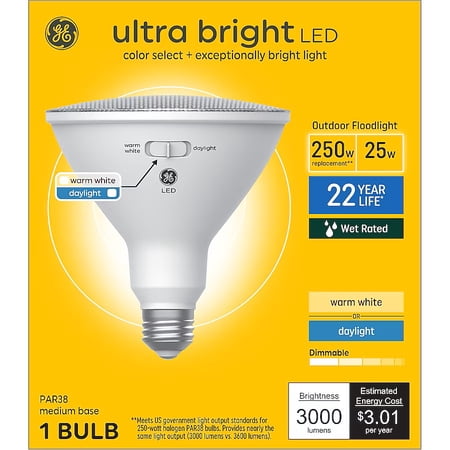 GE Ultra Bright 250-Watt EQ PAR38 Color-changing Medium Base (e-26) Dimmable LED Spot and Flood Light Bulb Item #5189129 Model #93130754