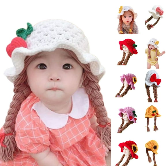 Visland Infant Baby Beanie Hat - Girls Soft Warm Knit Hat Kids Braided Wig Woolen Yarn Knitted Hat for Photo Prop
