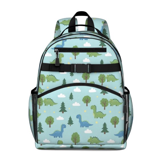Light Blue Dinosaurs Forest Pattern Cute School Backpack Bag for School with Padded Back and Adjustable Shoulder Straps 15.25"x11.5"x5.25"