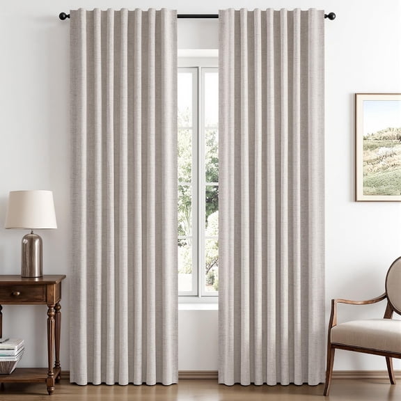 100% Blackout Linen Curtains for Bedroom 42 x 84 Inch Ivory 2 Panels