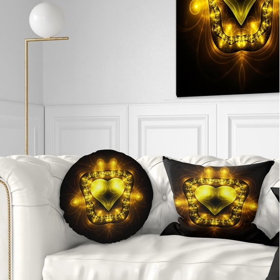 Designart Bright Yellow in Black Fractal Flower - Abstract Throw Pillow - 12x20