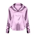 thumbnail image 5 of Satin Blouses for Women! Comdrip Women Satin Button Down Shirt Casual Long Sleeve V Neck Blouse Loose Business Work Tunic Tops Silk Button Down Shirts for Women Purple M, 5 of 5