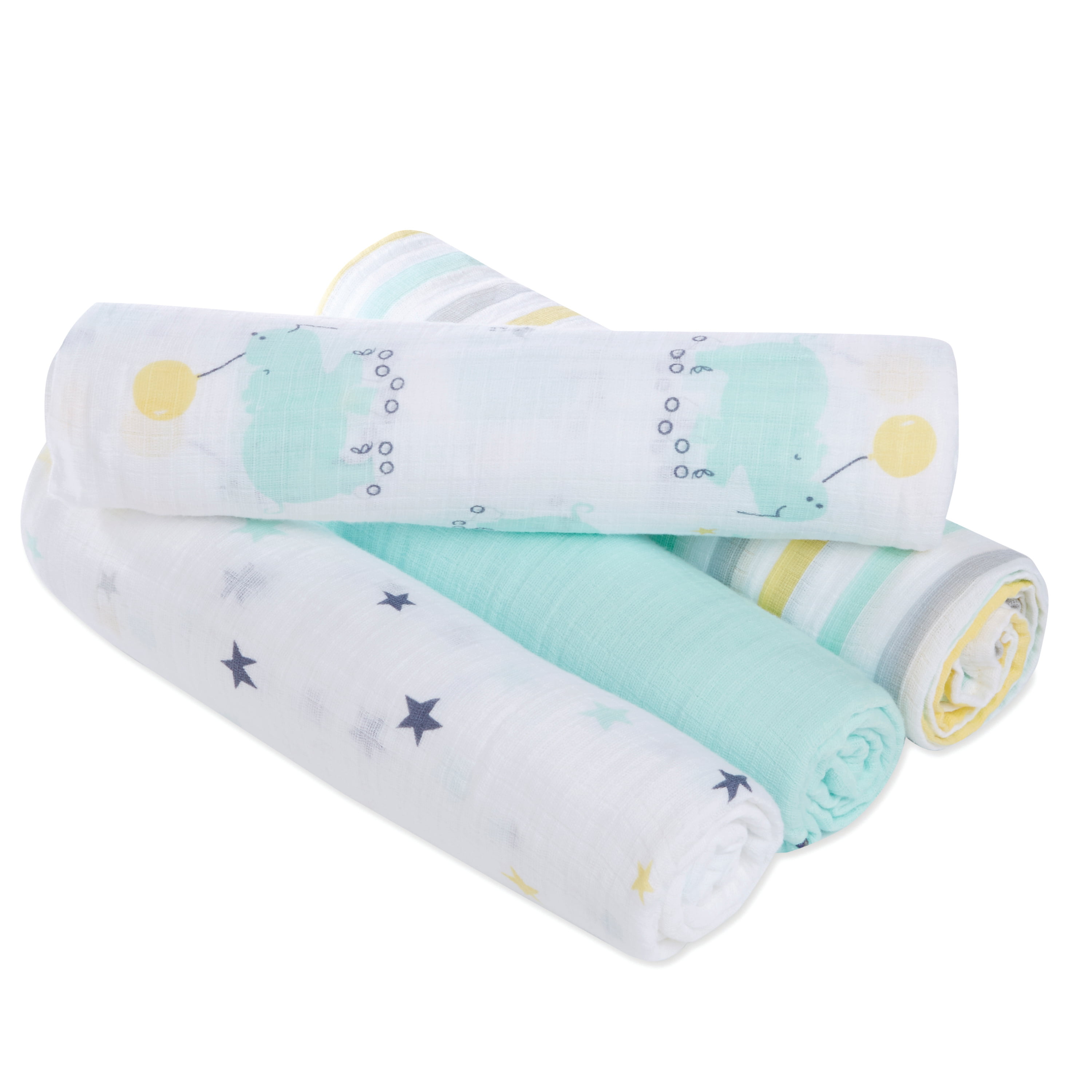 Aden by aden Retro Large 44 X 44 inch 4 Pack anais Classic Swaddle Baby Blanket 100% Cotton Muslin