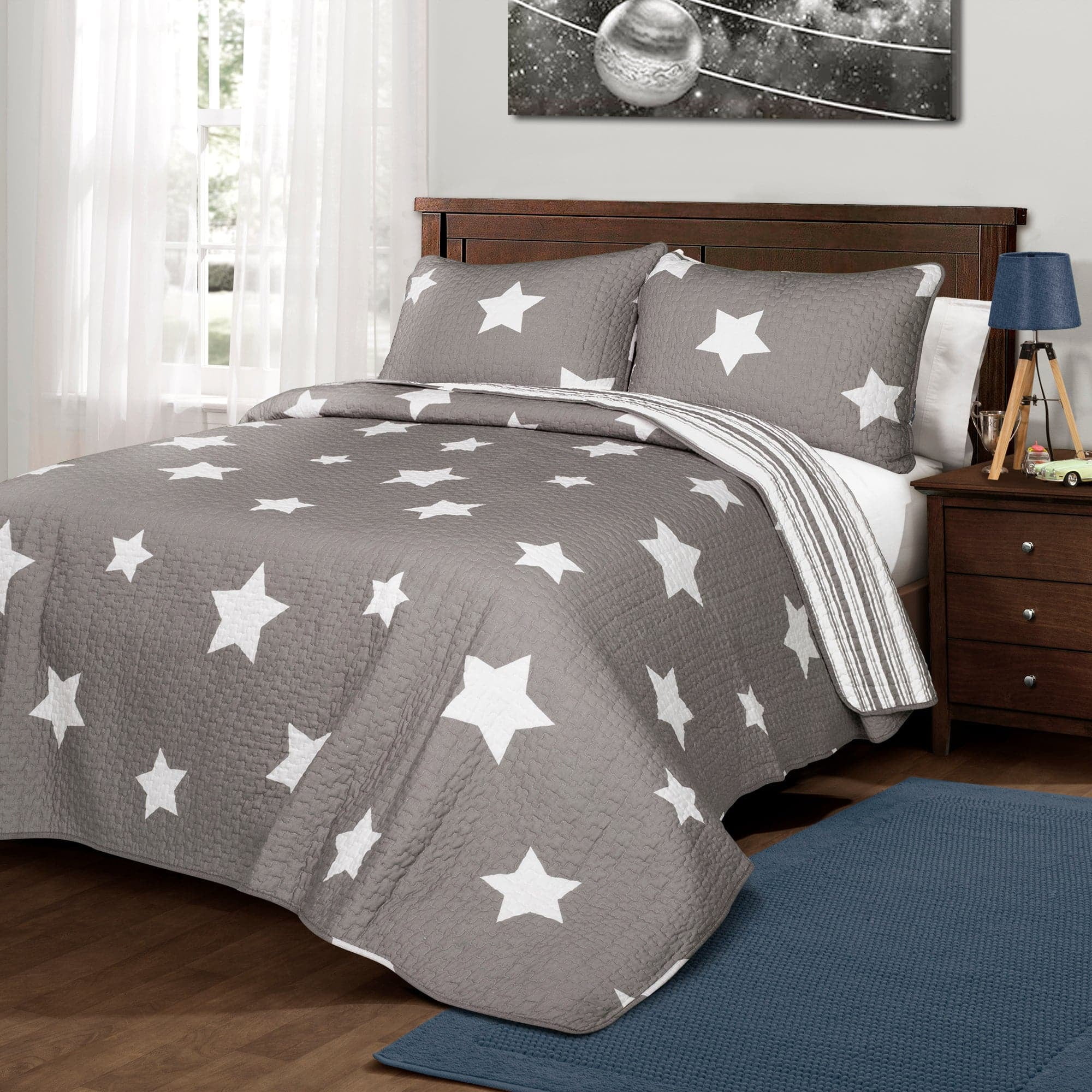 Lush Decor Star Geometric Cotton Reversible Quilt, Twin, Red, 2-Pc Set