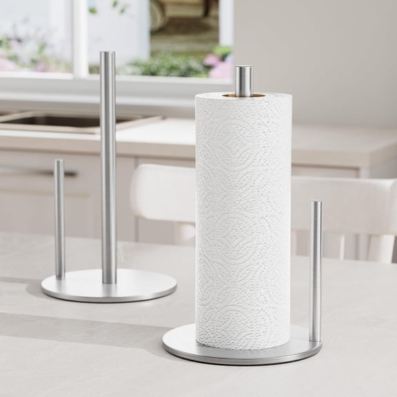 Genreen Paper Towel Holder Silver, Premium Stainless Steel Kitchen Roll Dispenser, Countertop Roll Organizer with Weighted Base