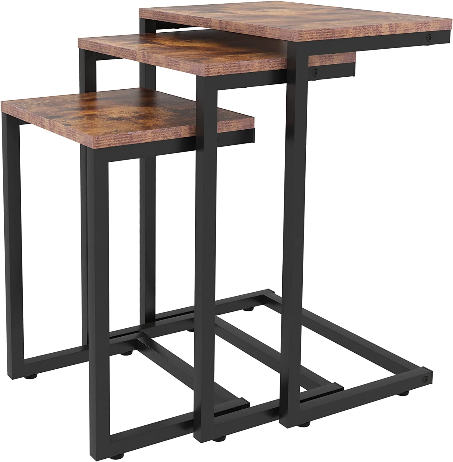 Nesting Tables Set of 3, End Table with Adjustable Height, C Shaped End