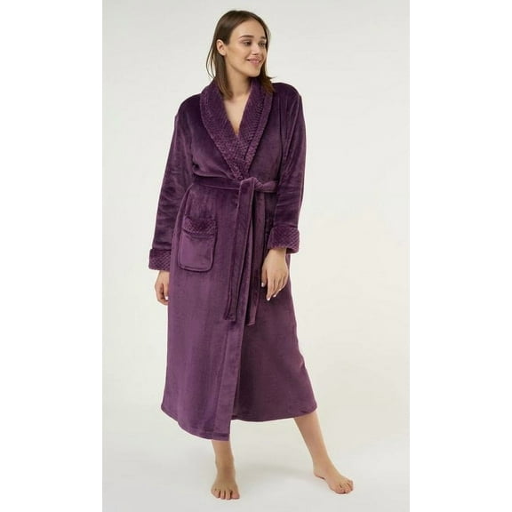 Plush Soft Warm, Robe for Women Fleece Bathrobe for Women, Comfy Women's Robe Long - Shawl - Adult Sleepwear Loungewear - Purple - Medium