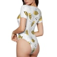 thumbnail image 3 of KLL Women 's Crew Neck Bodysuit Jumpsuits Bee Print Short onesies Stretch T Shirts, 3 of 7
