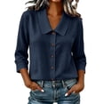 thumbnail image 2 of YTCAMLO 100%Cotton Button Down Shirts for Women Casual Cute Collared 3/4 Sleeve Dress Shirts Summer Lightweight Loose Blouses, 2 of 8
