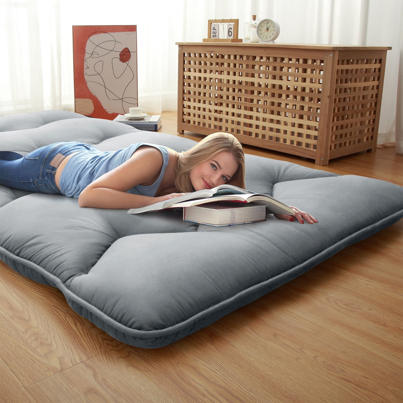 Twin/Full/Queen Size Japanese Floor Mattress Futon Mattress, 3 '' Thicken Daybed Futon Roll Up,Portable & Foldable Tatami Mat for Sofa Lounger Camping Dormitory Yoga Sleep Nap Meditation