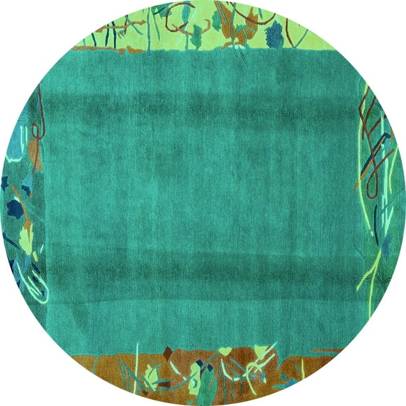 Ahgly Company Machine Washable Indoor Round Abstract Turquoise Blue Modern Area Rugs, 7' Round