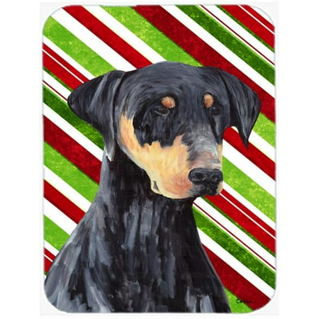 

Doberman Candy Cane Holiday Christmas Glass Cutting Board - Large