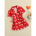 thumbnail image 3 of Xingqing Saint-Valentin Tout-Petit Bébé Filles Dress Manches Courtes Col en V Shirt Dress Imprimé Cœur Clothes Rouge 1-2 Ans, 3 of 8