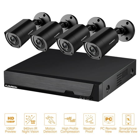 FLOUREON 8CH DVR Security Camera System 5 IN 1 1080N Video DVR Recorder 4X HD 3000TVL 1080P Invisible IR Night Vision Indoor Outdoor Weatherproof CCTV Cameras Motion Alert, PC Remote (Best 1080p Cctv System)