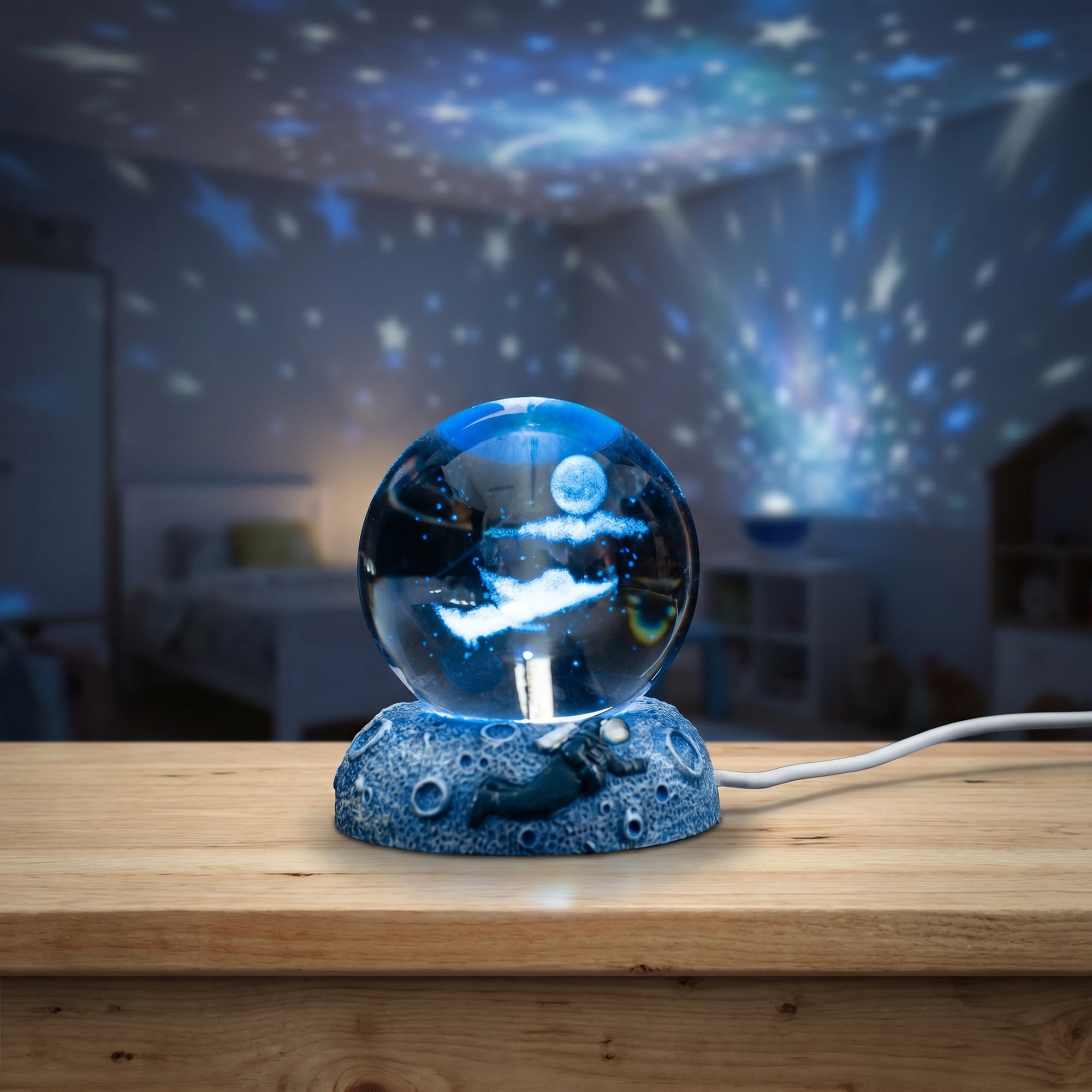 Unique Bargains Glowing Crystal Ball 3D Glass Ornament with LED Light Base Blue Style E