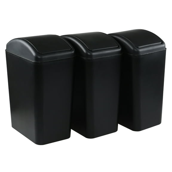 DynkoNA 3 Pack 4.5 Gallon Slim Trash Can with Lid, Plastic Swing Top Trash Can, Black