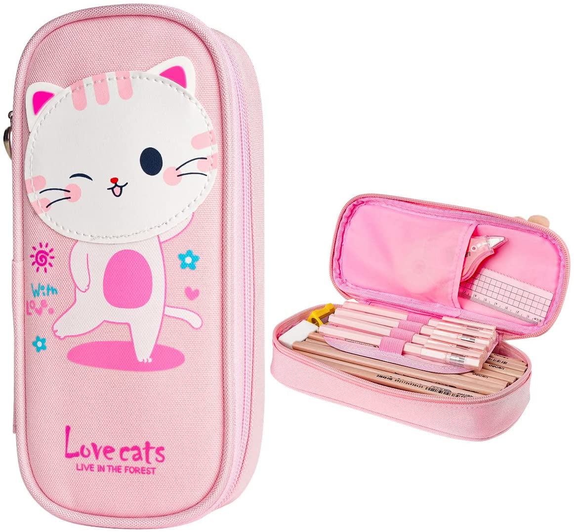 Cute Kawaii Cat PVC Zippers Pen Bag Pencil Case storages bags For Girls Kids#% 