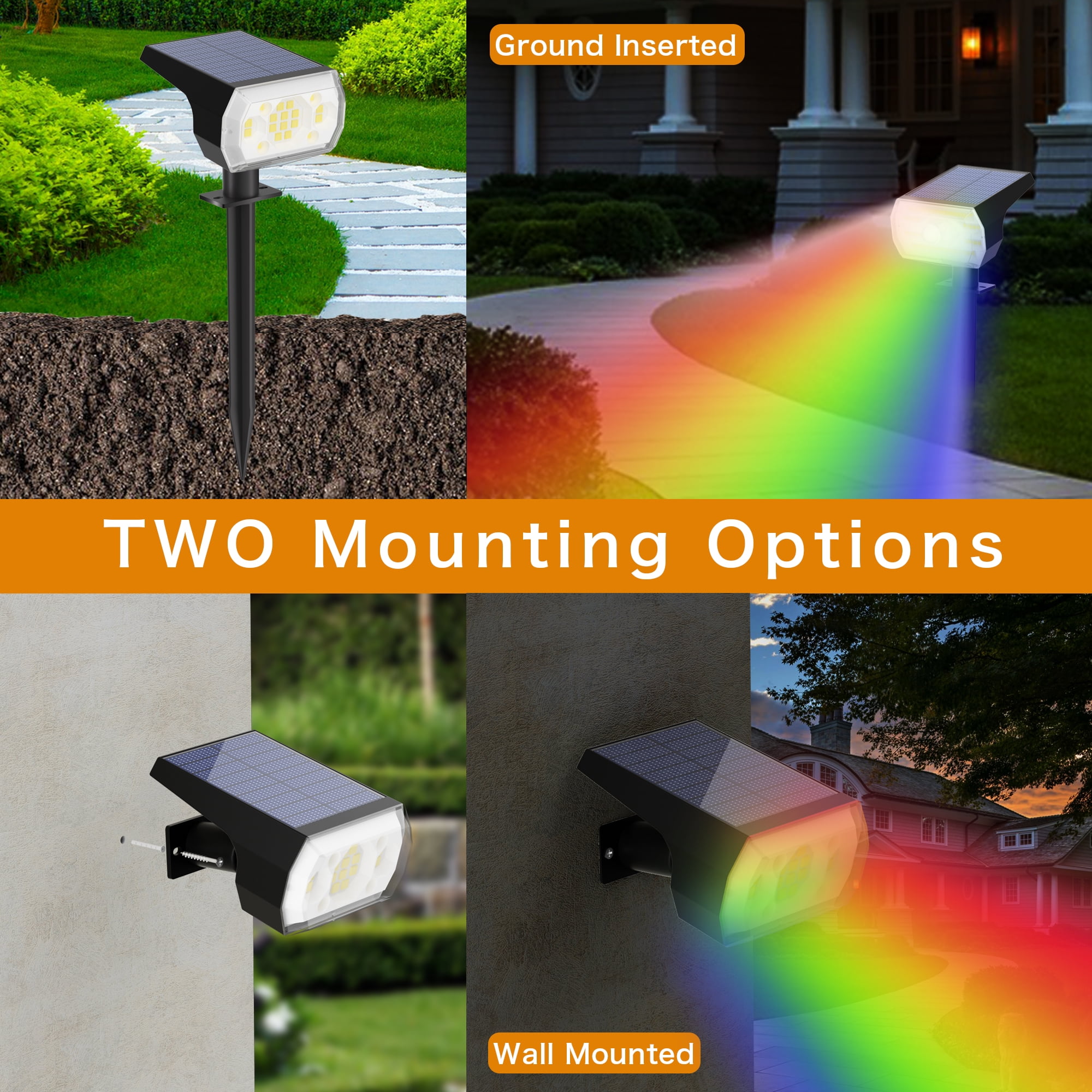 CHARKEE Solar Spot Lights Outdoor Multicoloured Spotlights,7 Modes/6 Color Changing,for Yard Garden