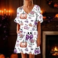 thumbnail image 2 of Stamzod Halloween Sleep Dress for Women Pumpkin Ghost Print Ruffle Nightgown with Pockets Casual Short Sleeve Pajama Dress M, 2 of 5