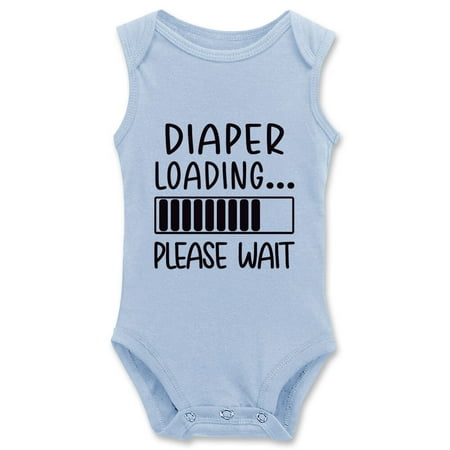 DOQOSESHY Funny Baby Diaper Loading Bodysuit Infant Humorous Clothes Toddler Cotton Sleeveless Outfits 24 Months Blue