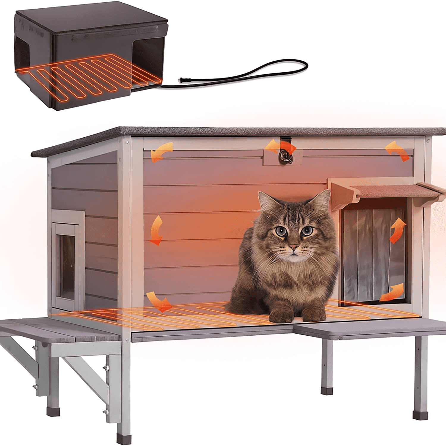 Aivituvin Heated Cat House for Outside Outdoor Cat House Insulated Weatherproof Feral Cat Shelter with Heater and Insulated Liner