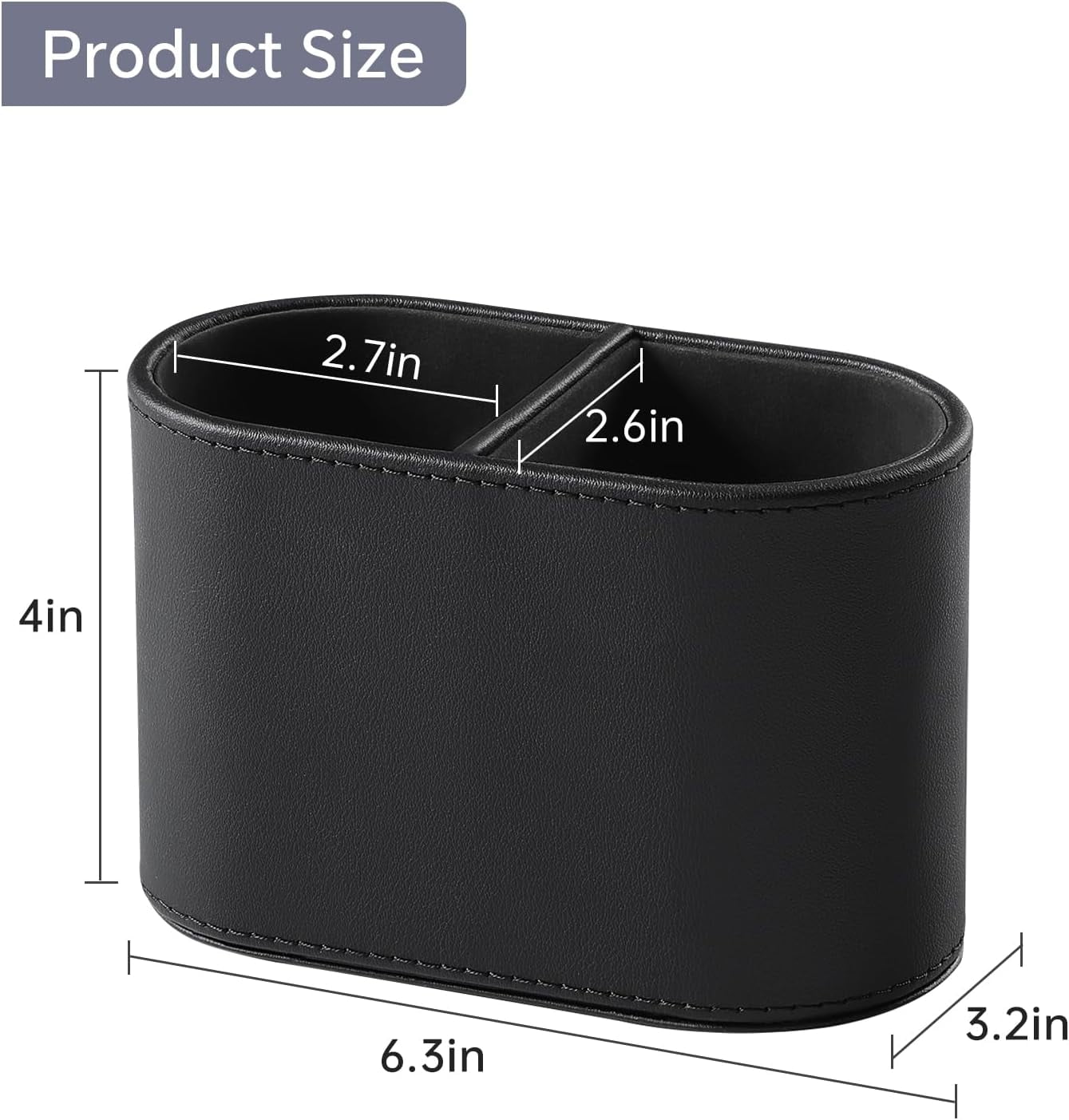 ABCISI PU Leather Pen Holder for Desk, Small Remote Control Holder Pencil Cup Multifunctional Desktop Organizer Caddy for Home School Office Desk Accessories - 2 Compartments (Black)
