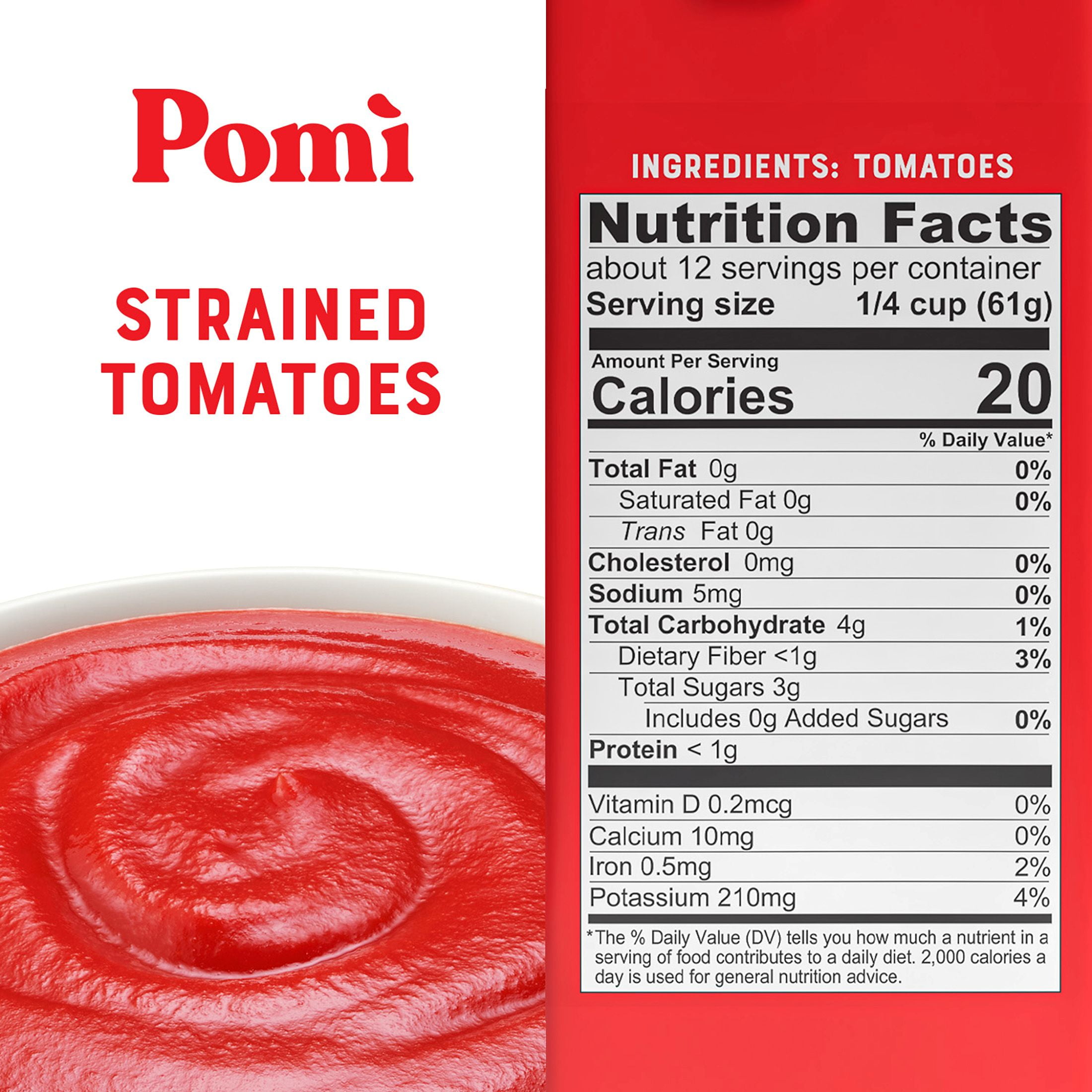 (2 pack) Pomi Strained Tomatoes, 26.46 oz, 1/4 Cup per serving, 12 servings per Container