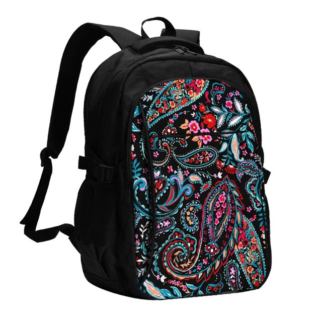 Balery Paisley Mochila con carga USB para hombre y mujer - Mochila impermeable y antirrobo para portátil con puerto USB para viajes, trabajo, estudios y universidad
