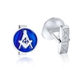 thumbnail image 2 of Bling Jewelry Mens Round Circle Disc Freemasons Compass Symbol Shirt Cufflink Royal Blue Enamel, 2 of 6