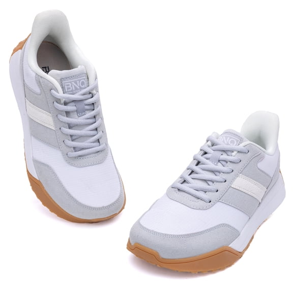 AOV Wide Toe Box Arch Support Womens Walking Shoes Platform Fashion Tennis Sneakers Plantar Fasciitis Orthotic Slip on Casual Athletic Sneakers WhiteGrey Size 6