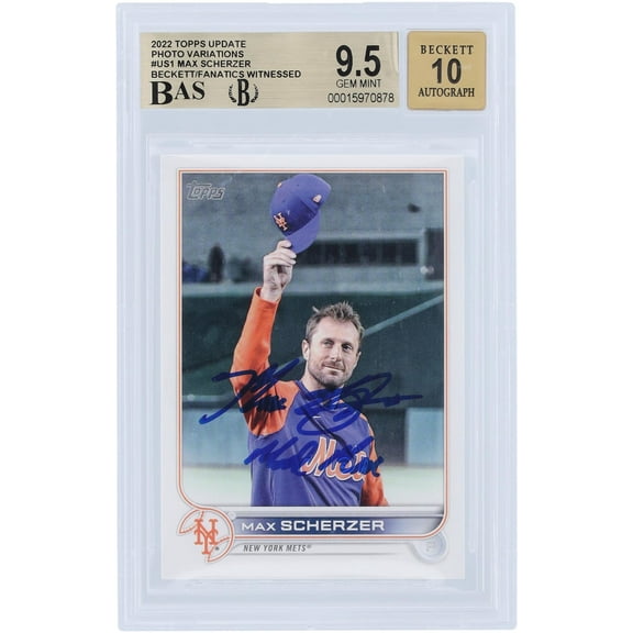 Max Scherzer New York Mets Autographed 2022 Topps Update Photo Variation #US1 Beckett Fanatics Witnessed Authenticated 9.5/10 Card with "Mad Max" Inscription - Fanatics Authentic Certified
