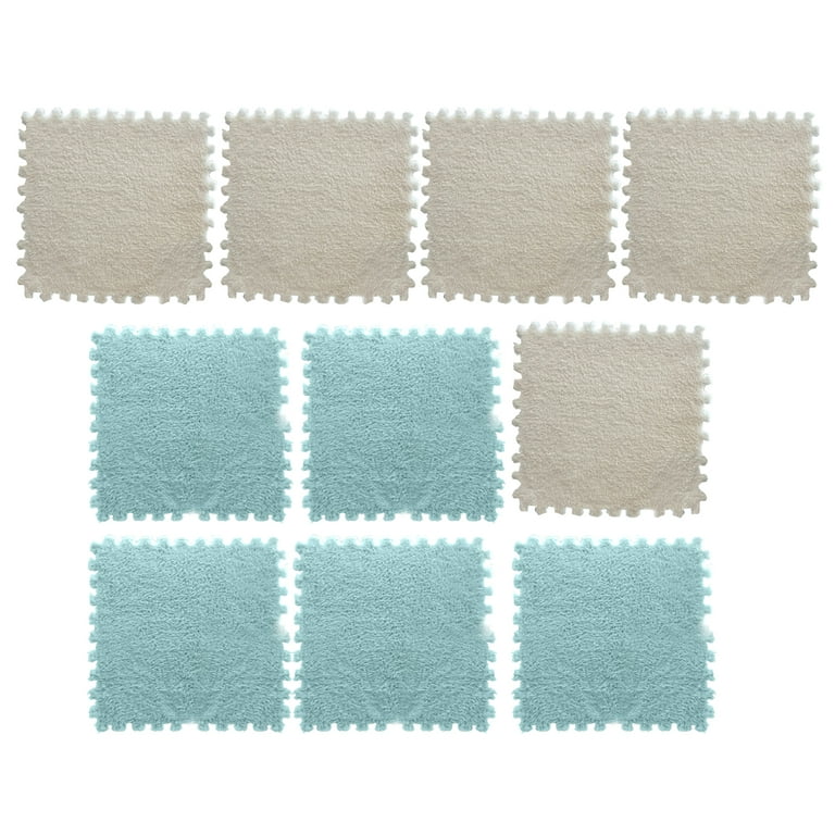 Hesroicy 10Pcs/Set Puzzle Carpet Shaggy Easy Installation Square Fluffy Carpet  Tiles Plush Area Rug for Parlor 