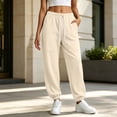 thumbnail image 7 of Women's Solid Jogger Pants, Elastic Drawstring Waist Loose Athletic Long Trousers with Pockets, Comfort Casual Sport Bottoms for Daily Workout & Street Wear Beige XL(XL), 7 of 7