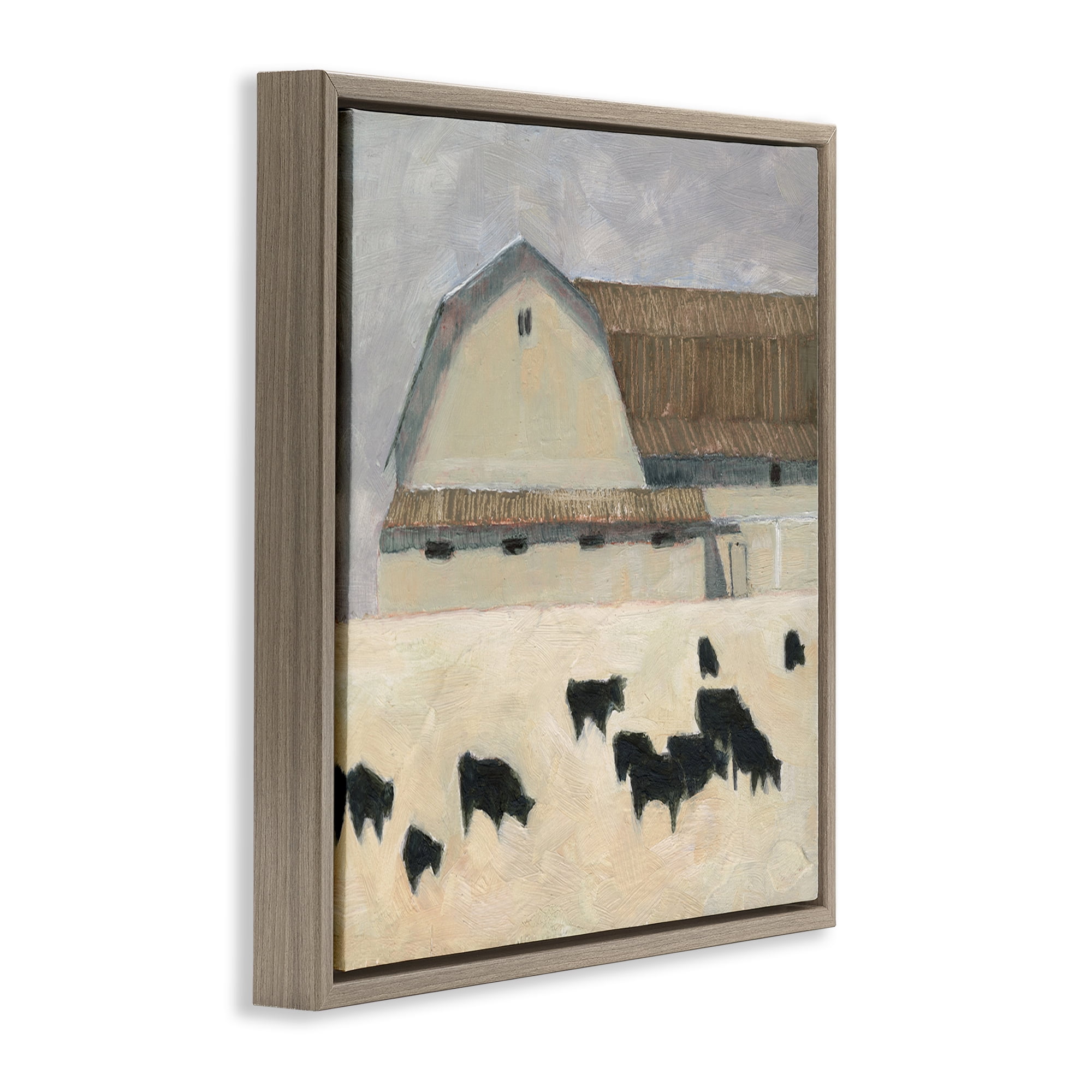 Stupell Industries Grazing Black Farm Cattle Animals & Insects Painting Brown Floater Framed Canvas Art Print Wall Art, 25 x 25
