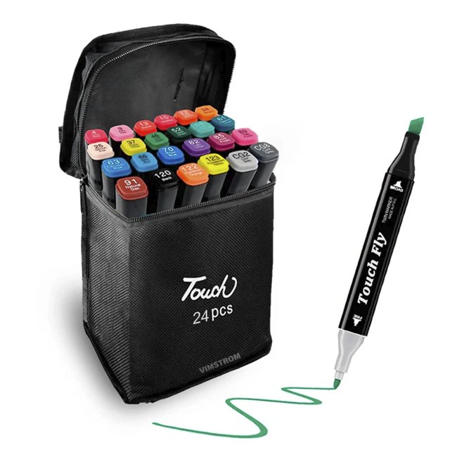Set 24pz De Plumones De Doble Punta Diferente Color Y Secado Rápido Con Estuche De Viaje