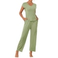 thumbnail image 1 of Conjunto de pijama casual de modal de manga corta para mujer 2 piezas, ropa de casa, pantalones largos, sudadera M verde claro, 1 of 6